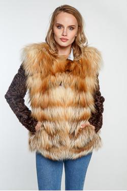 Куртка из меха лисы и каракуля. Арт.239002. Размер 44.