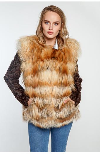 Куртка из меха лисы и каракуля. Арт.239002. Размер 44.